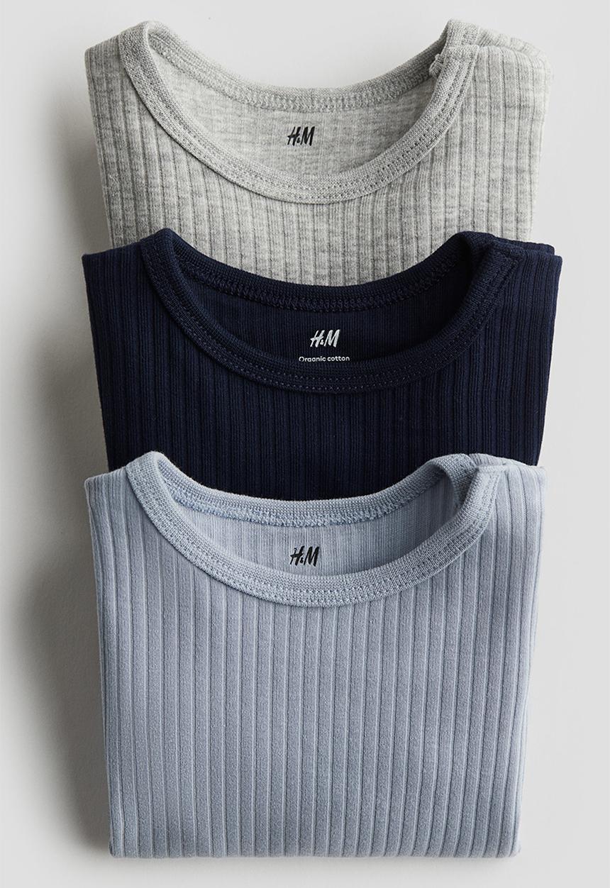 H&M - 3 pack ribbed bodysuits - light blue & light grey