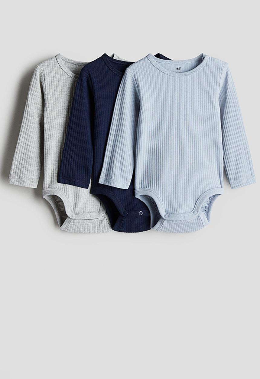 H&M - 3 pack ribbed bodysuits - light blue & light grey