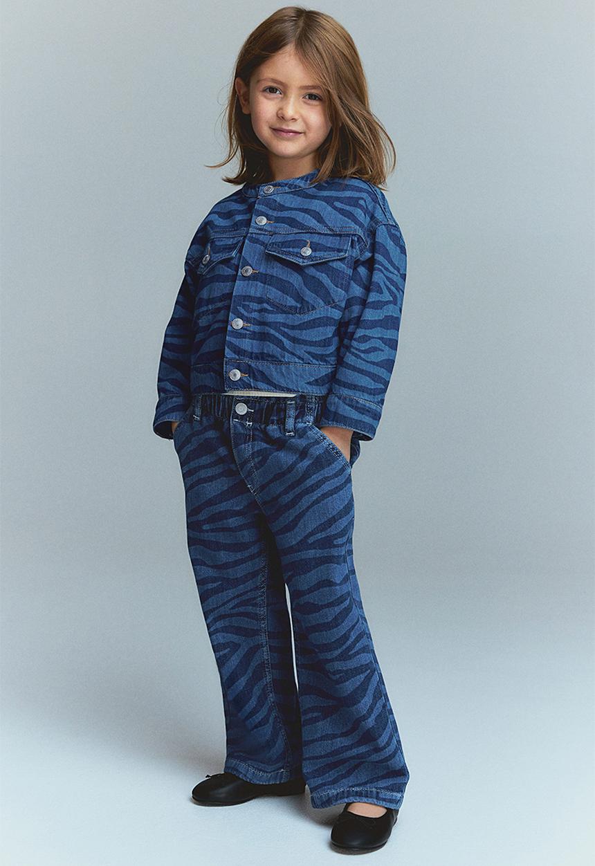 H&M - Patterned wide leg jeans - denim blue zebra-print