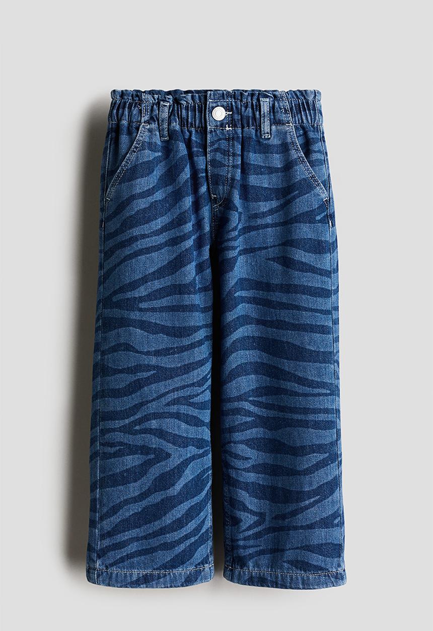 H&M - Patterned wide leg jeans - denim blue zebra-print