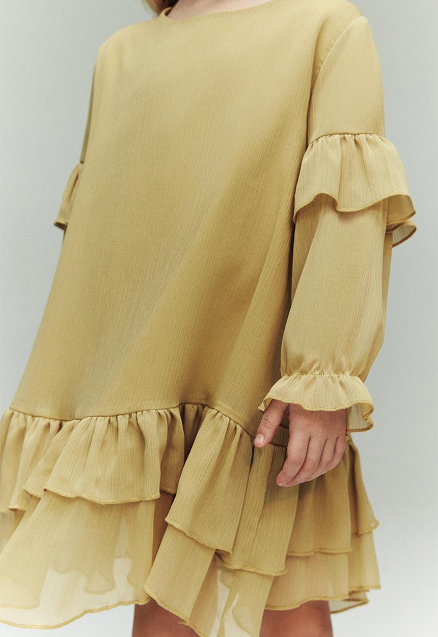 H&M - Flounced chiffon dress - dusty yellow