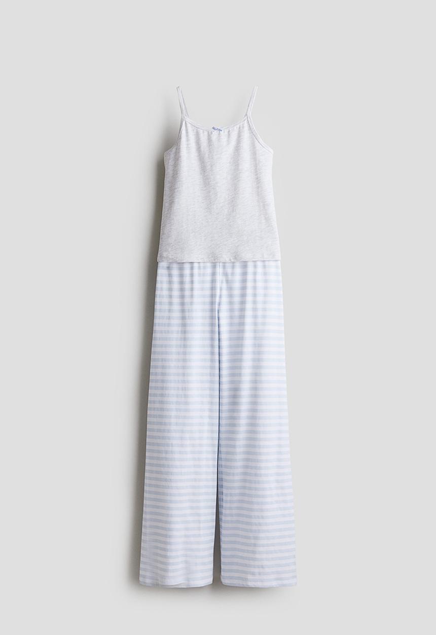 H&M - Cotton jersey pyjamas - light blue & light grey marl