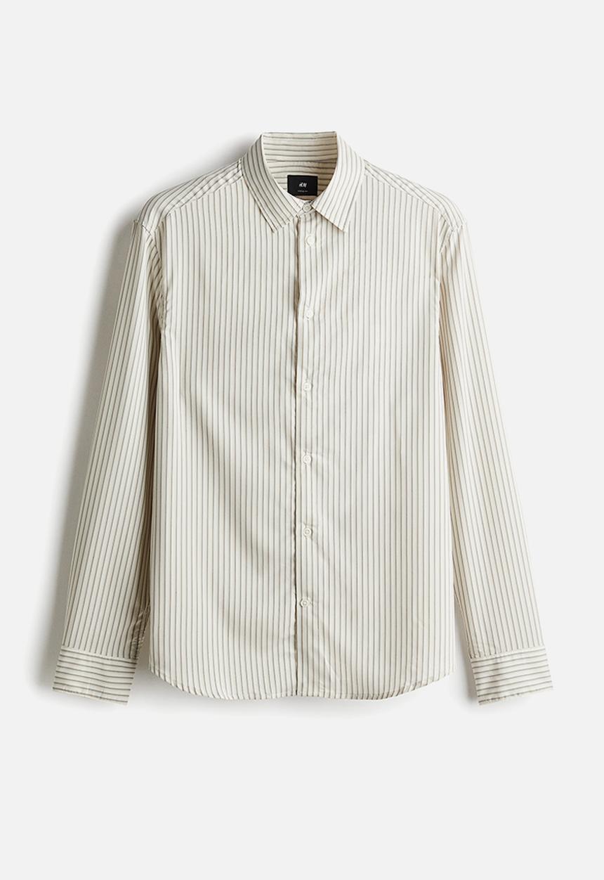 H&M - Regular fit shirt - light beige/striped 