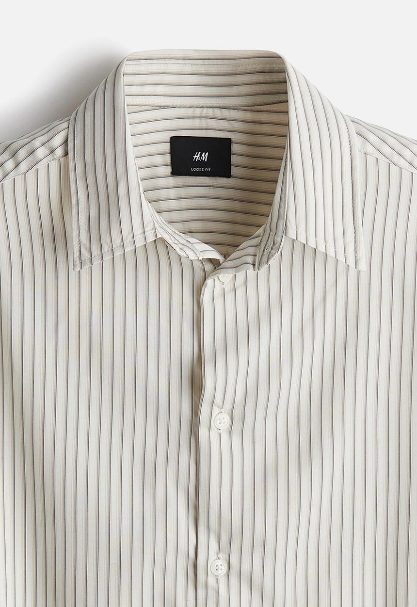 H&M - Regular fit shirt - light beige/striped 