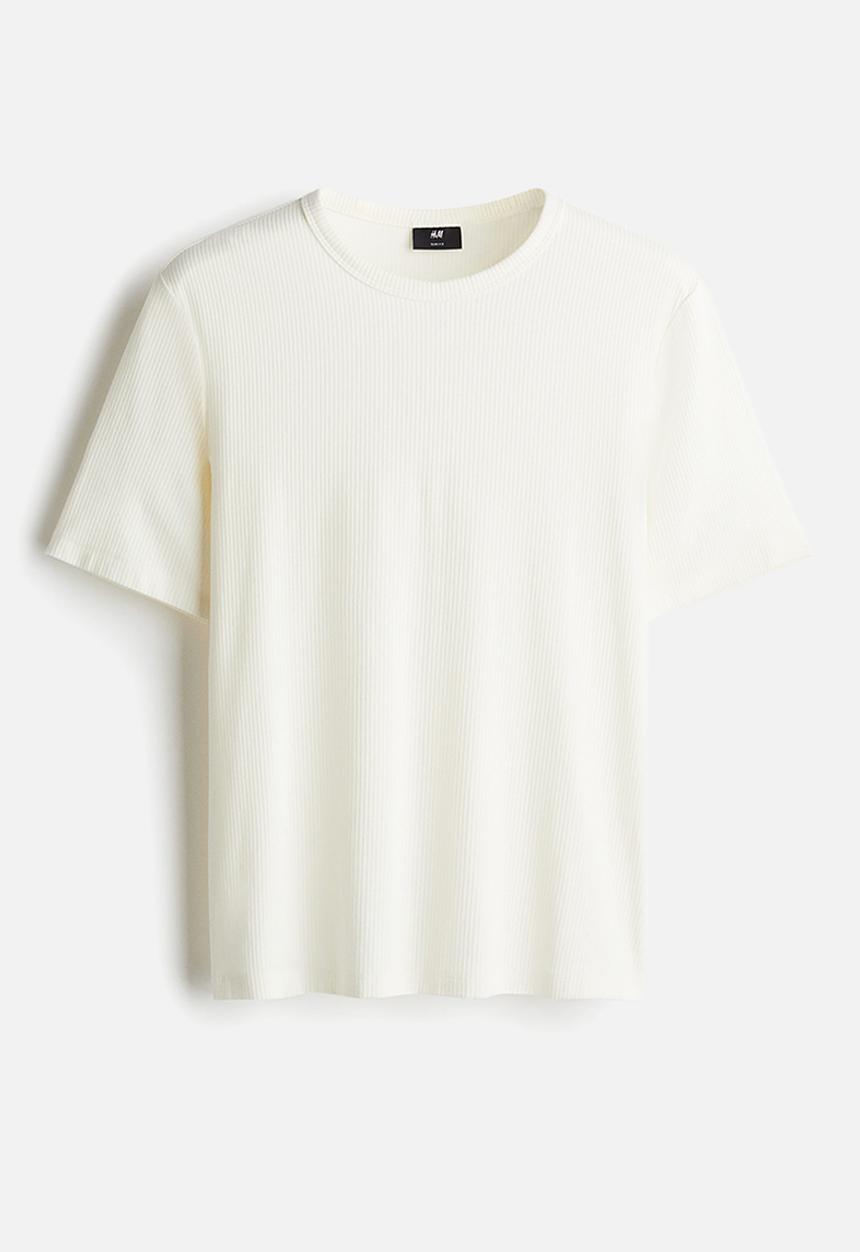 H&M - Slim fit ribbed t-shirt - white