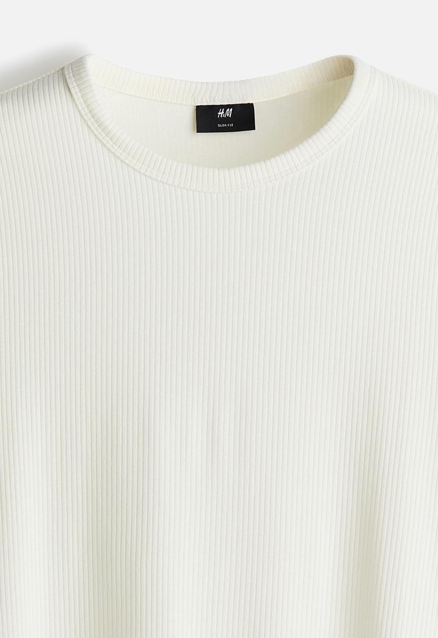 H&M - Slim fit ribbed t-shirt - white