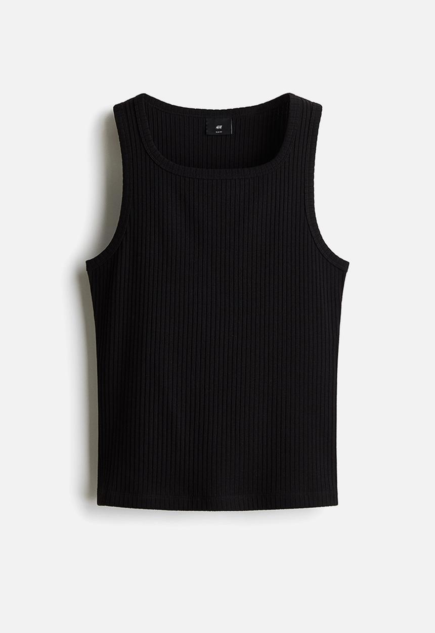 H&M - Slim fit ribbed vest top - black