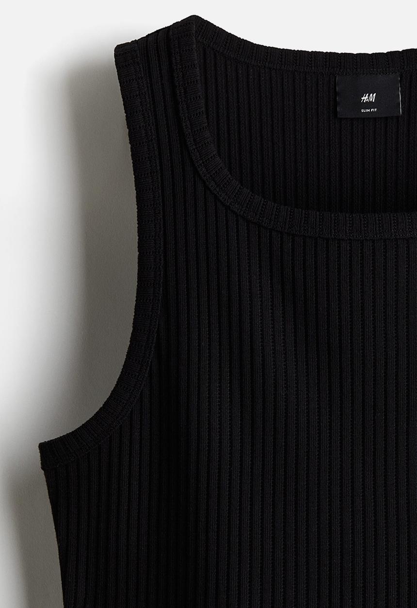 H&M - Slim fit ribbed vest top - black