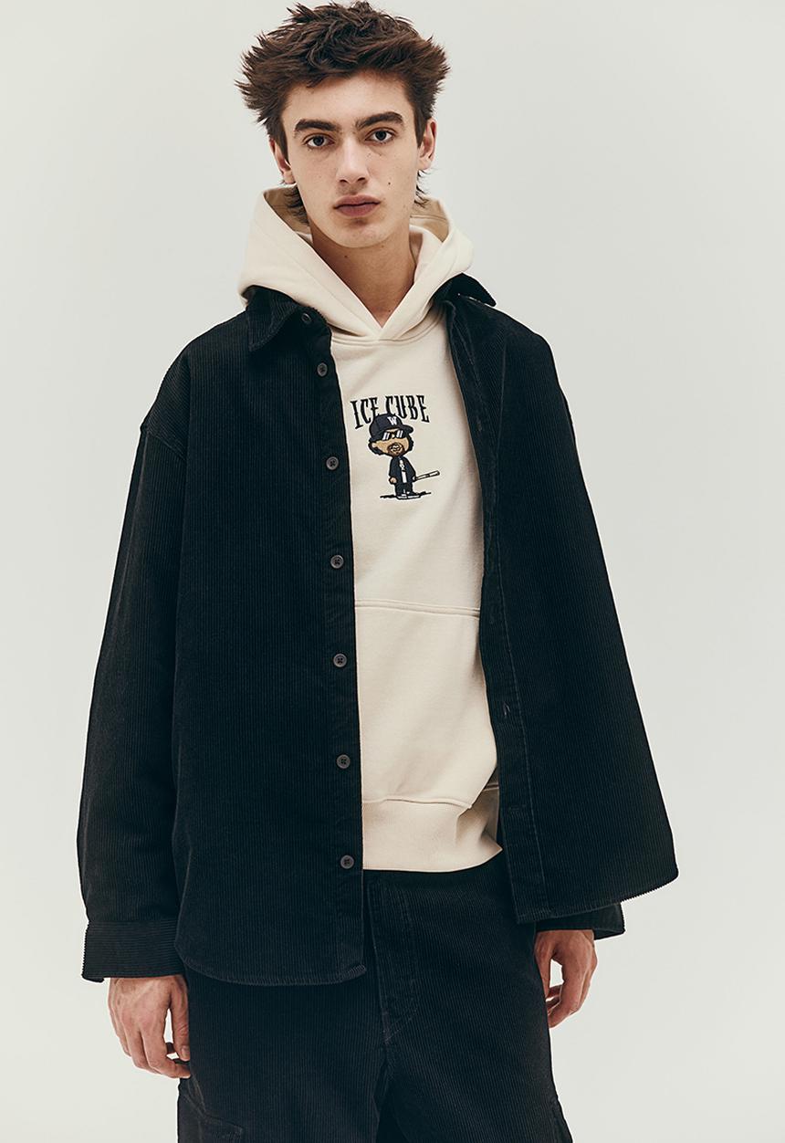 H&M - Oversized fit printed hoodie - light beige ice cube