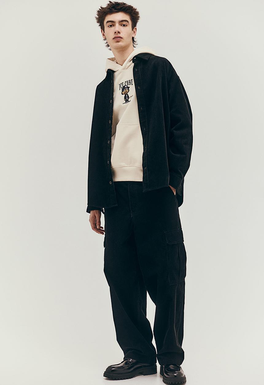 H&M - Oversized fit printed hoodie - light beige ice cube