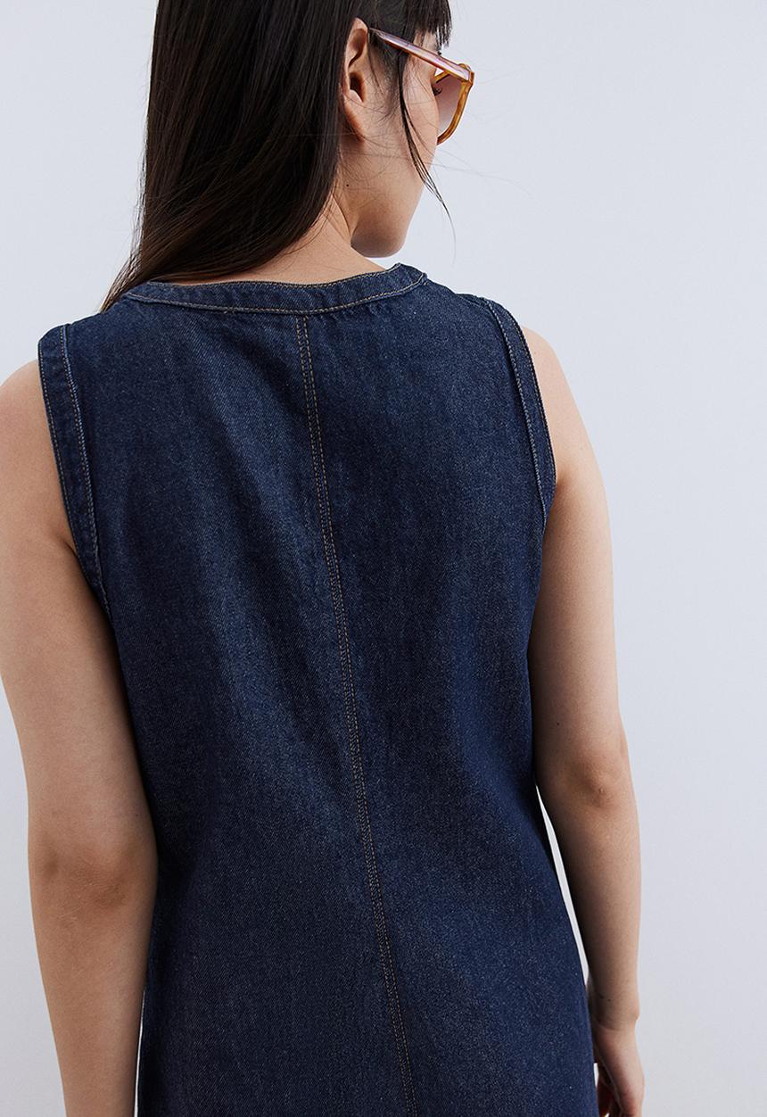 H&M - Button-front denim dress - dark denim blue