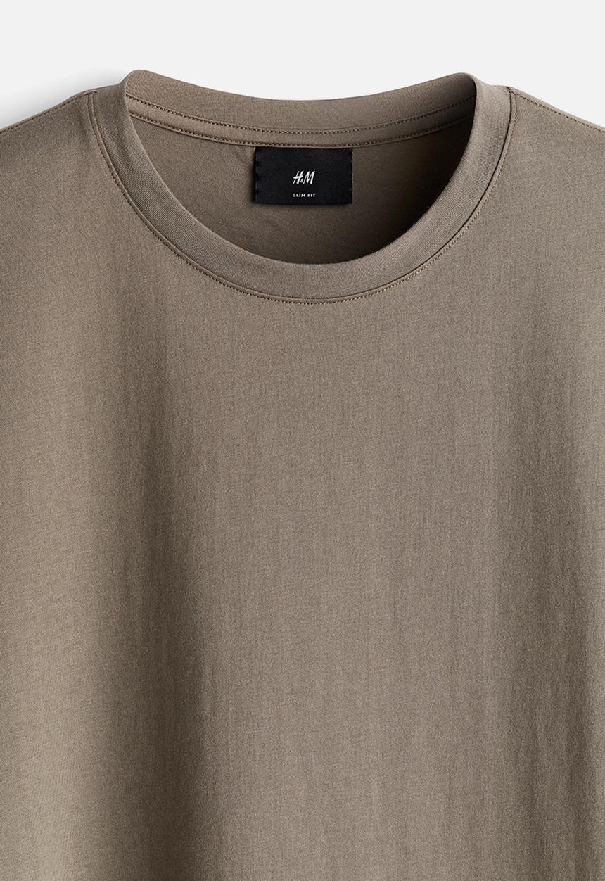 H&M - Slim fit pima cotton T-shirt - light brown