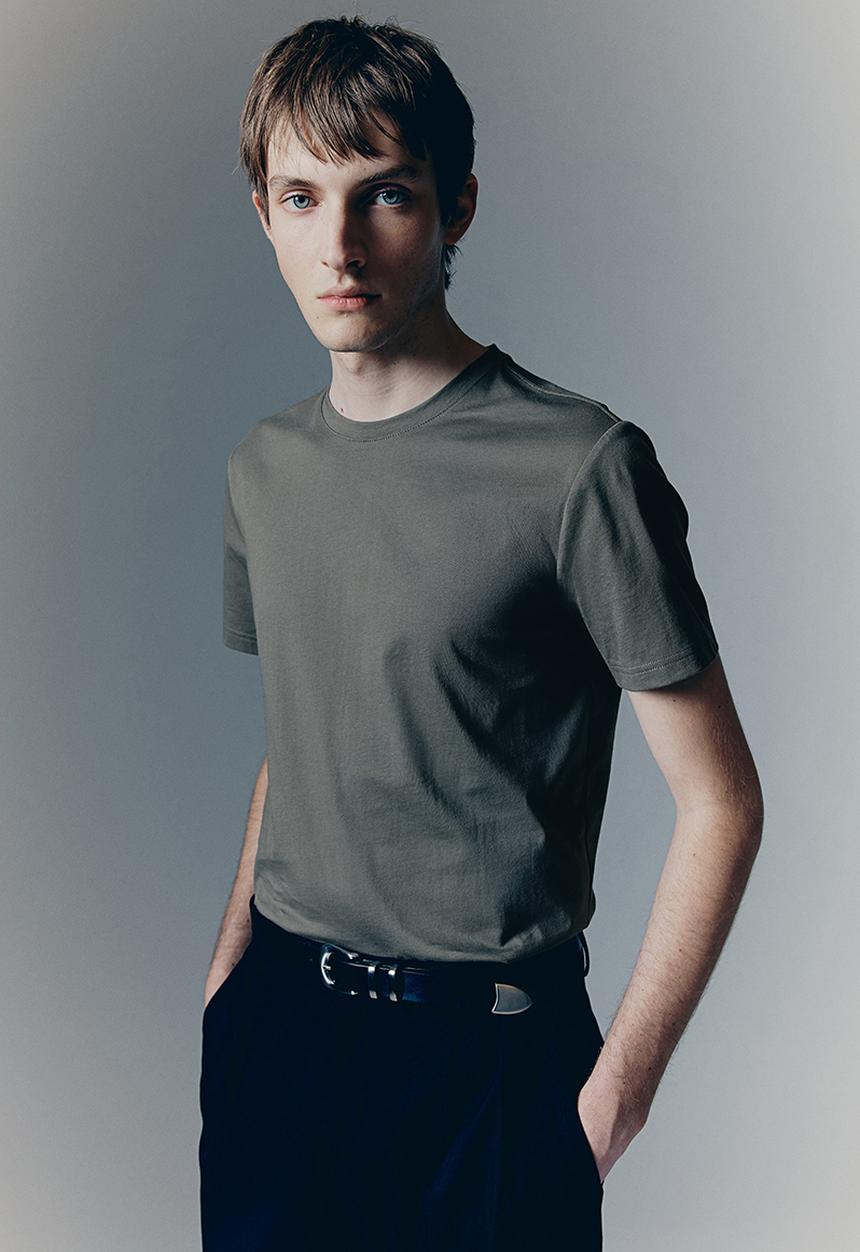 H&M - Slim fit pima cotton T-shirt - dark khaki green