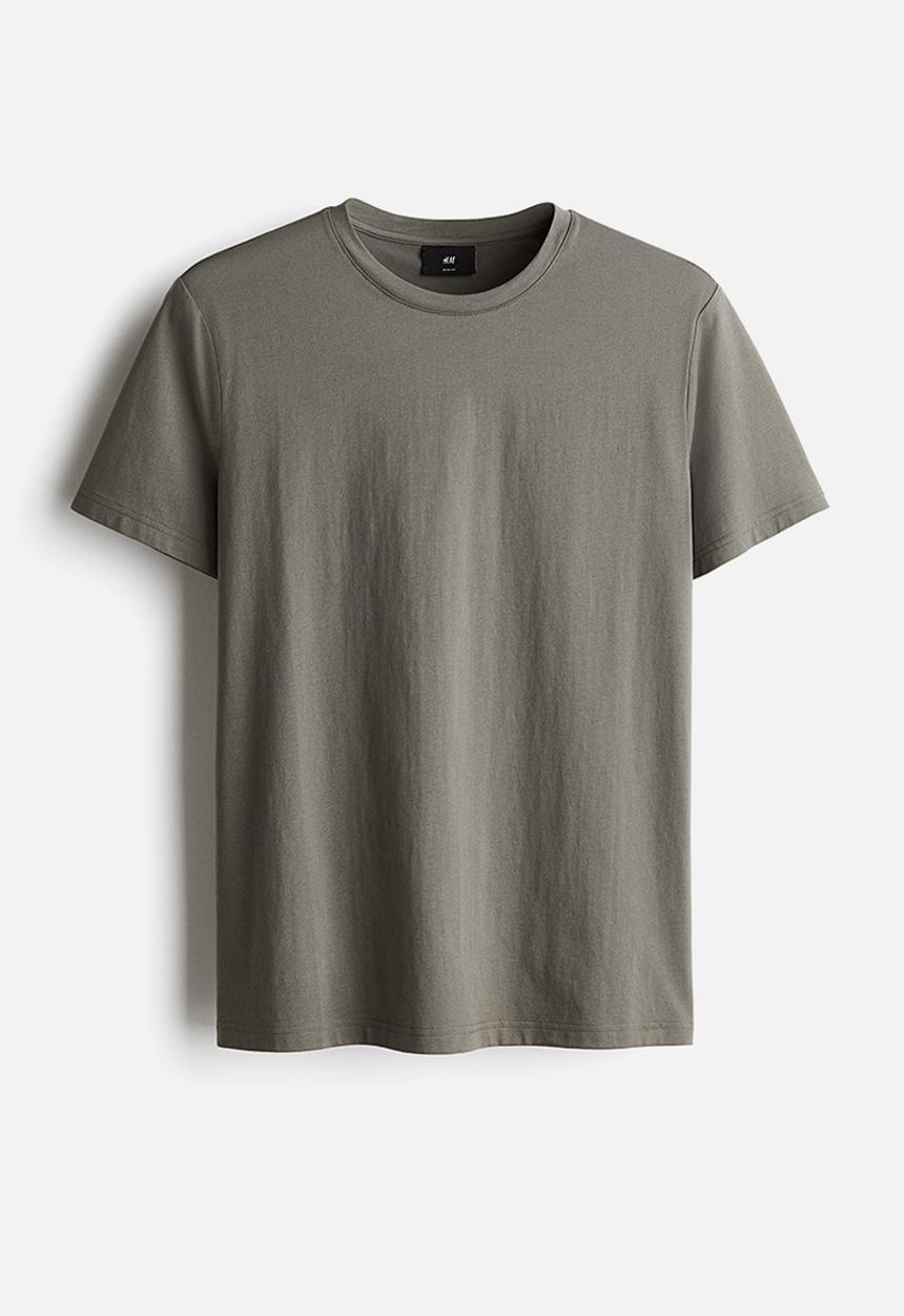 H&M - Slim fit pima cotton T-shirt - dark khaki green