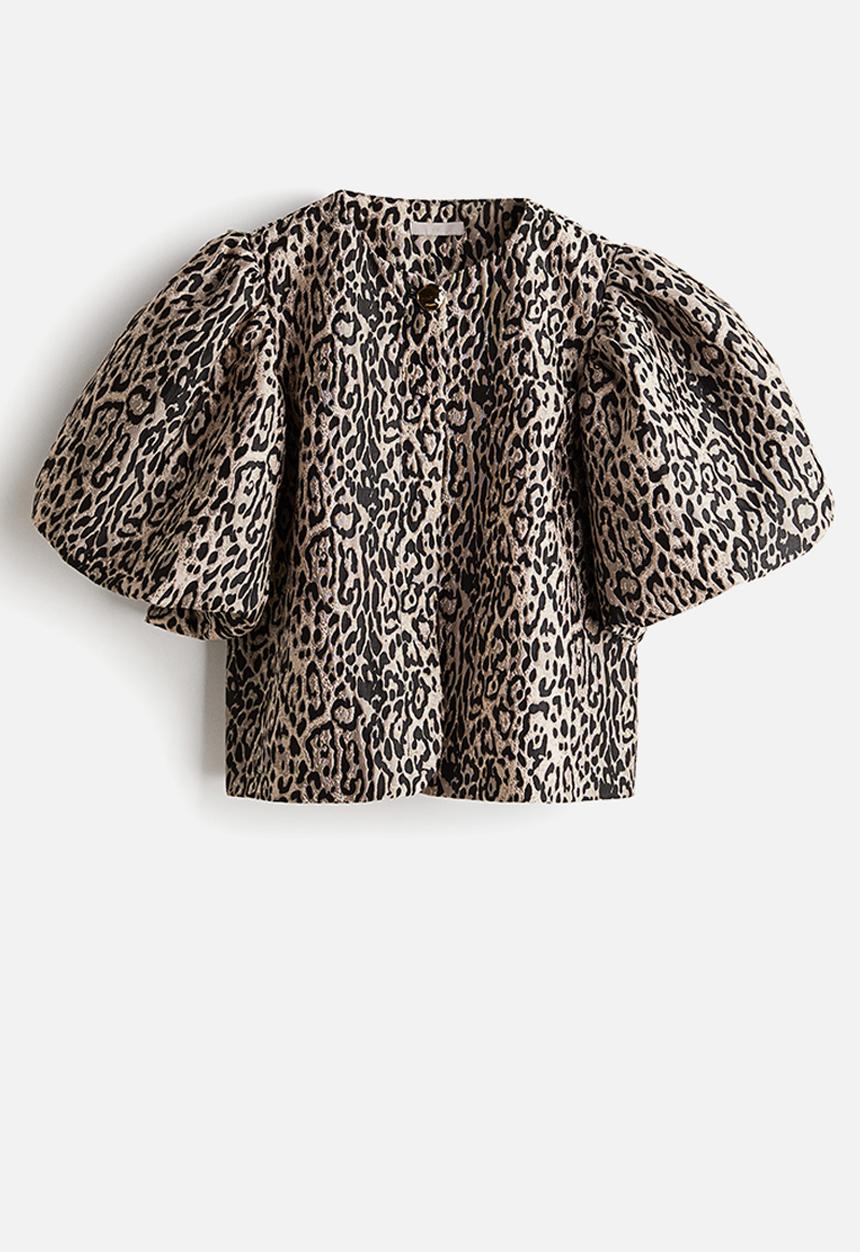 H&M - Balloon-sleeved blouse - light beige & leopard print 