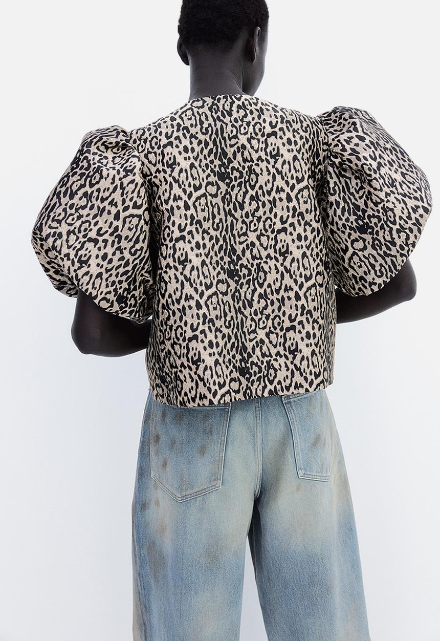 H&M - Balloon-sleeved blouse - light beige & leopard print 
