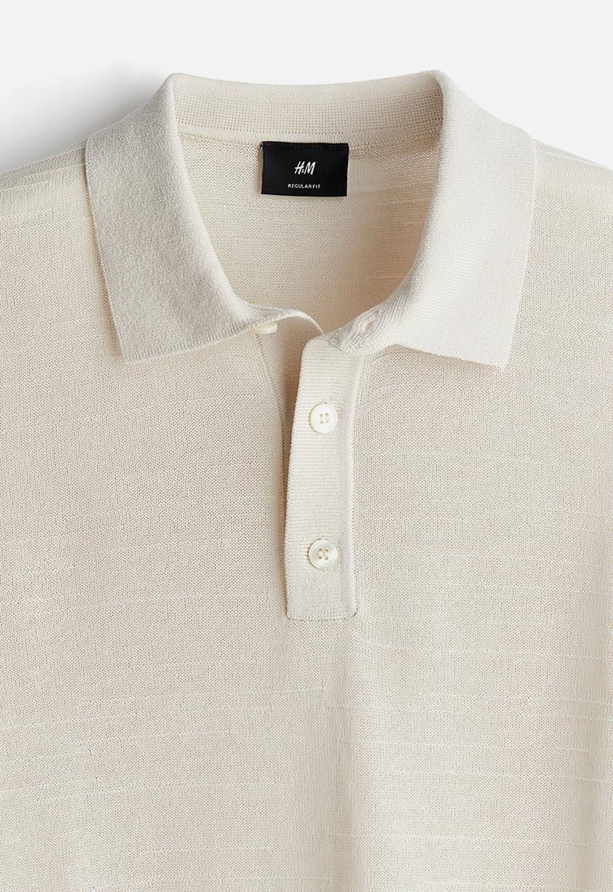 H&M - Regular fit fine-knit polo shirt - light beige