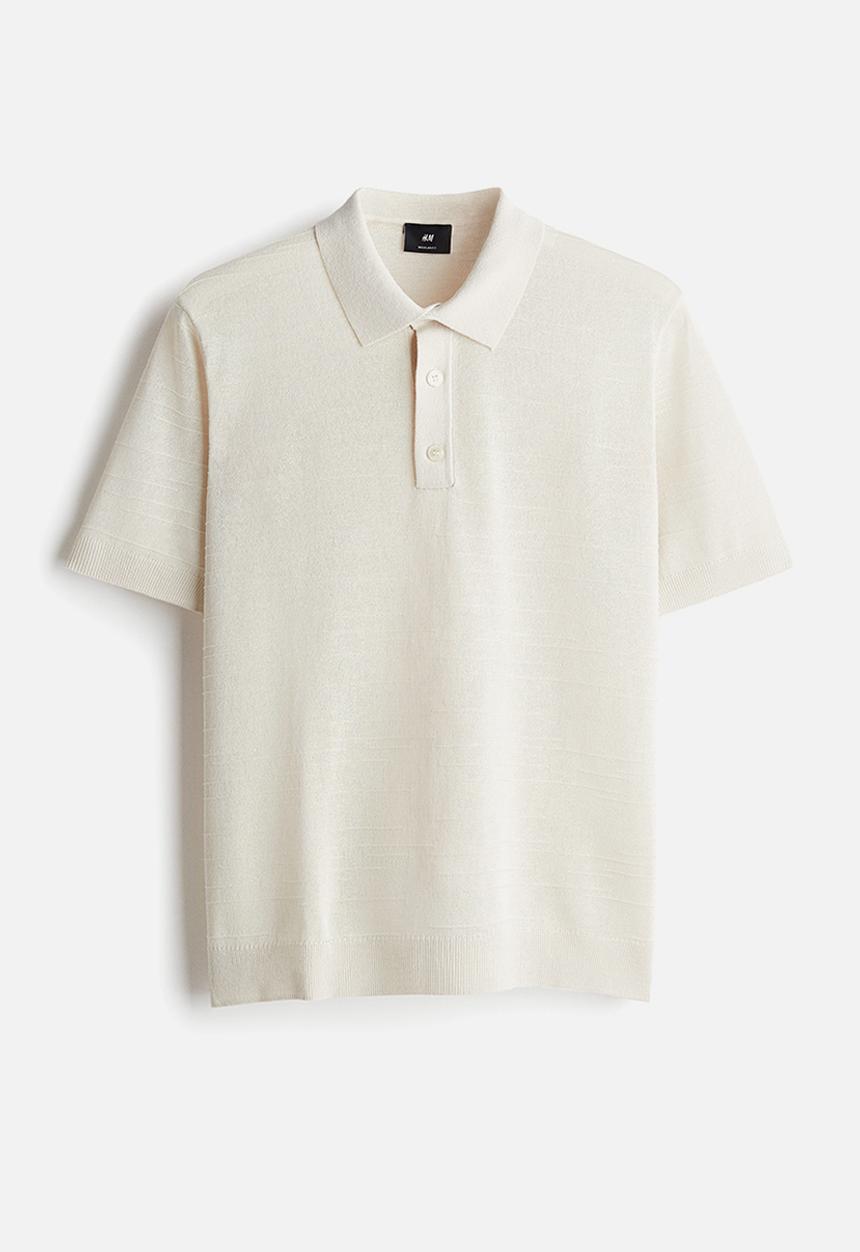 H&M - Regular fit fine-knit polo shirt - light beige