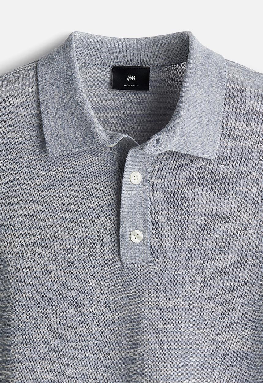 H&M - Regular fit fine-knit polo shirt - grey marl