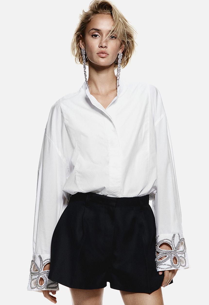 H&M - Rhinestone-detail tuxedo shirt - white