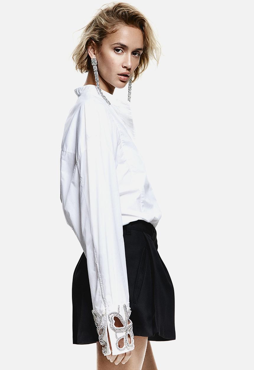 H&M - Rhinestone-detail tuxedo shirt - white
