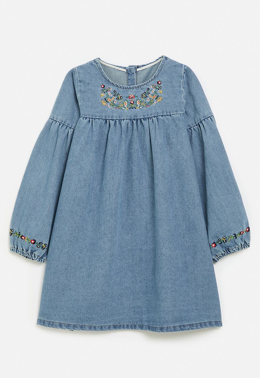 Pop Candy - Floral applique denim dress-blue