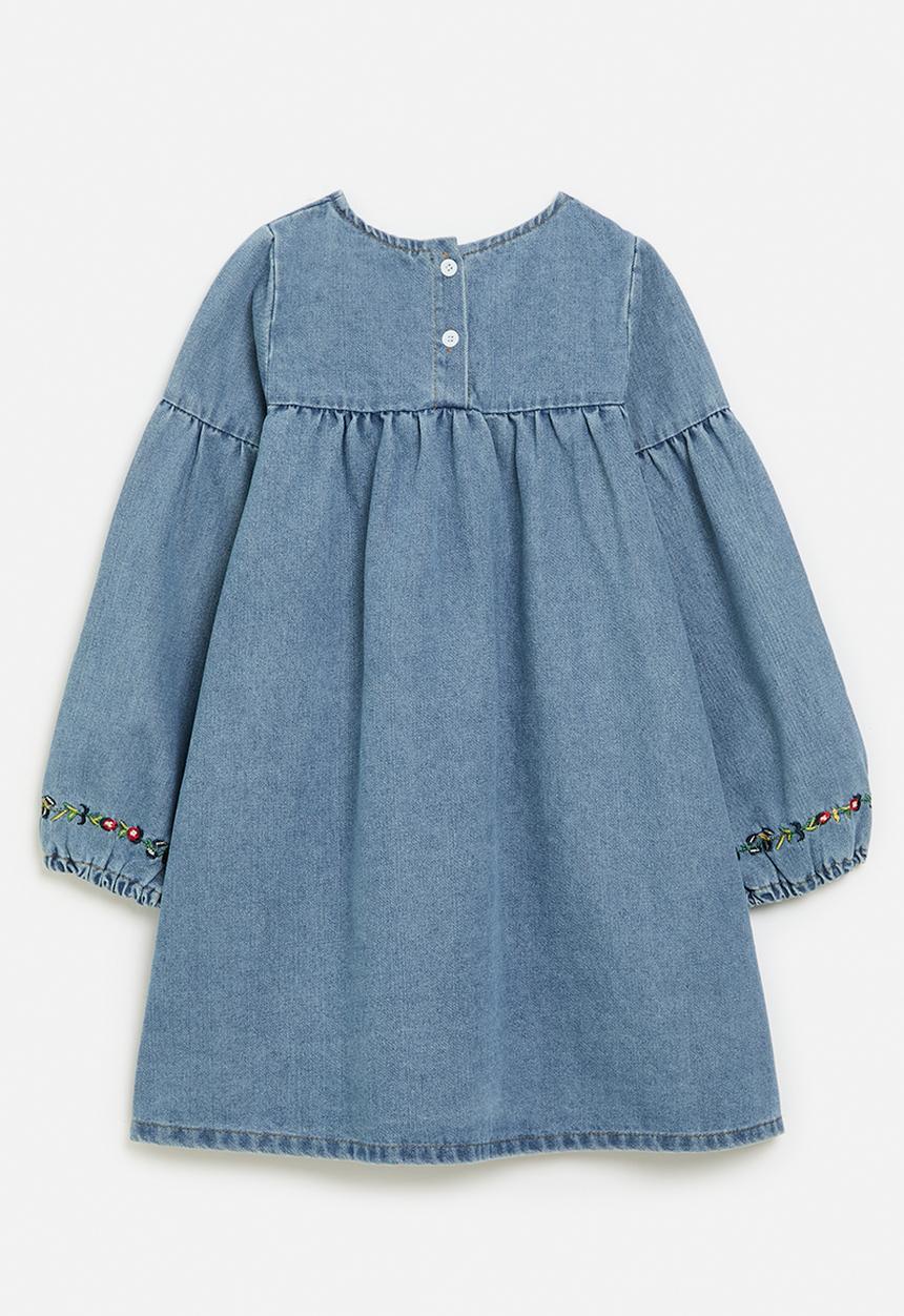 Pop Candy - Floral applique denim dress-blue