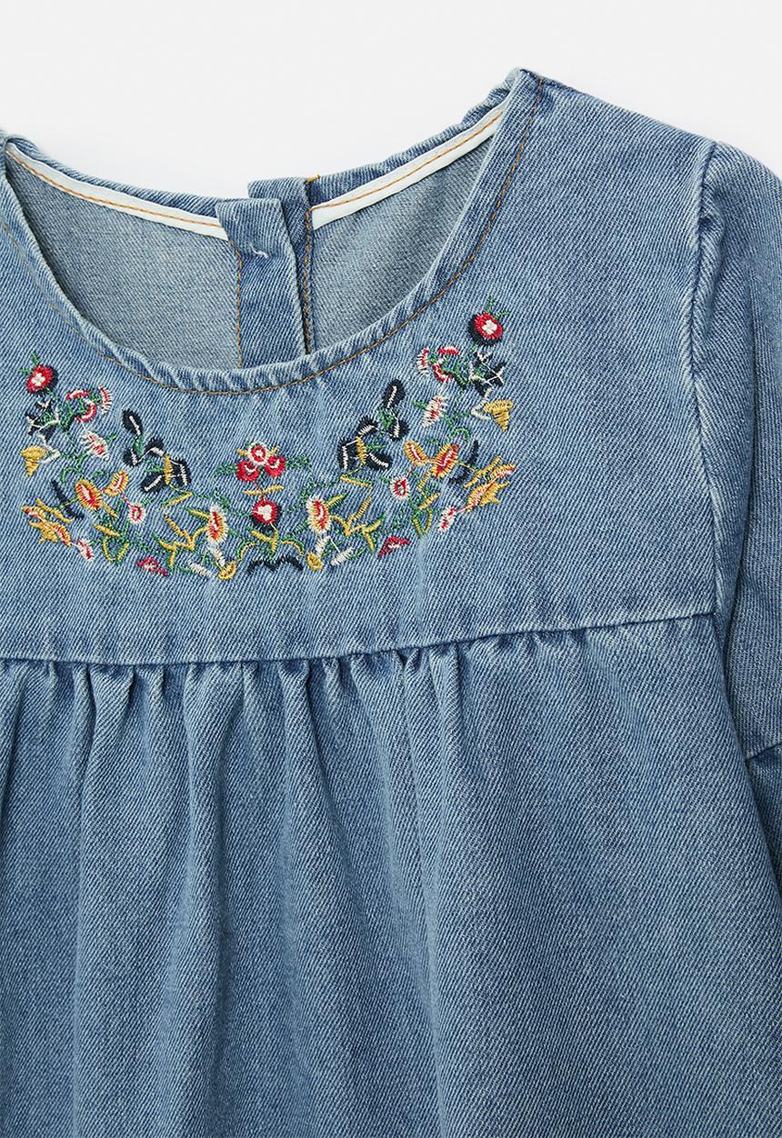 Pop Candy - Floral applique denim dress-blue