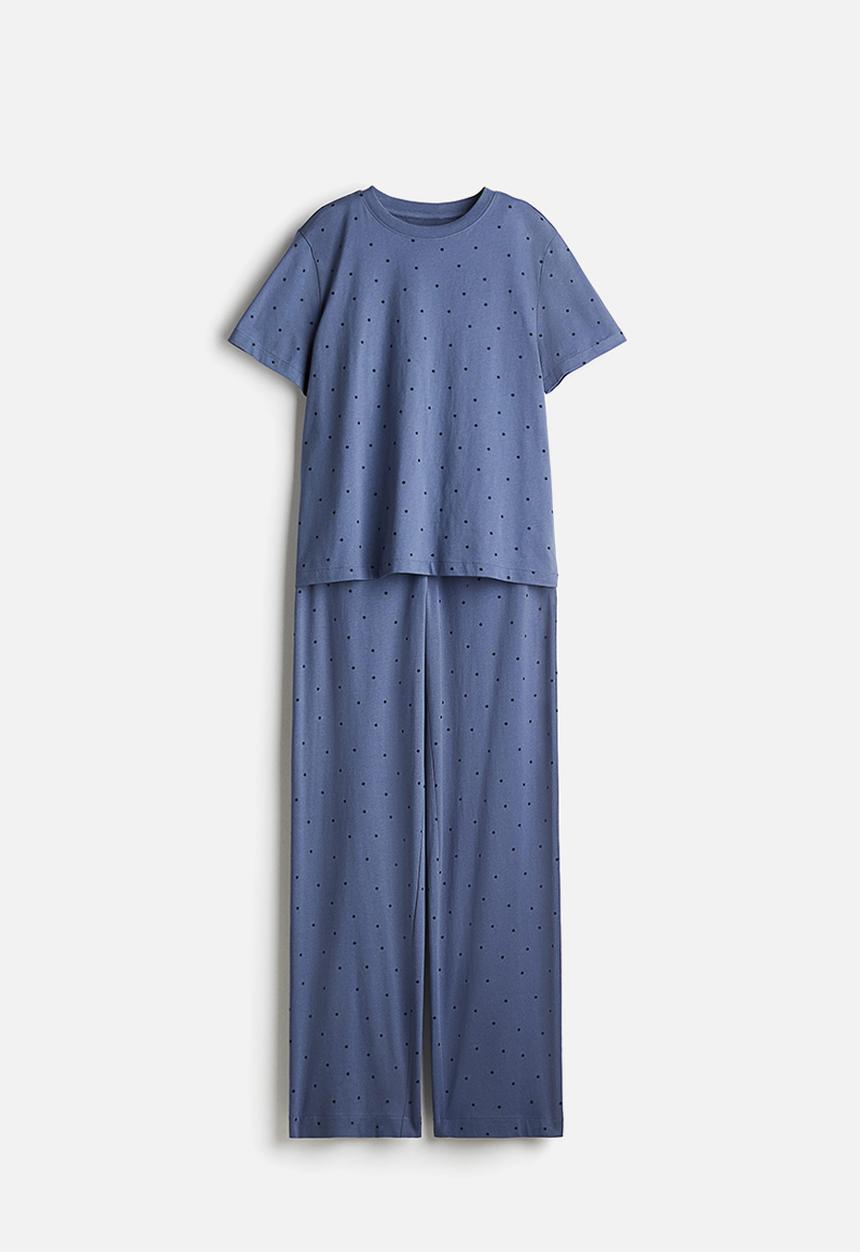 H&M - Jersey pyjamas - dusty blue/spotted
