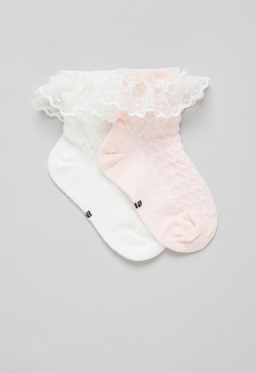 Pop Candy - 2 Pack frilled sock set - white & pink