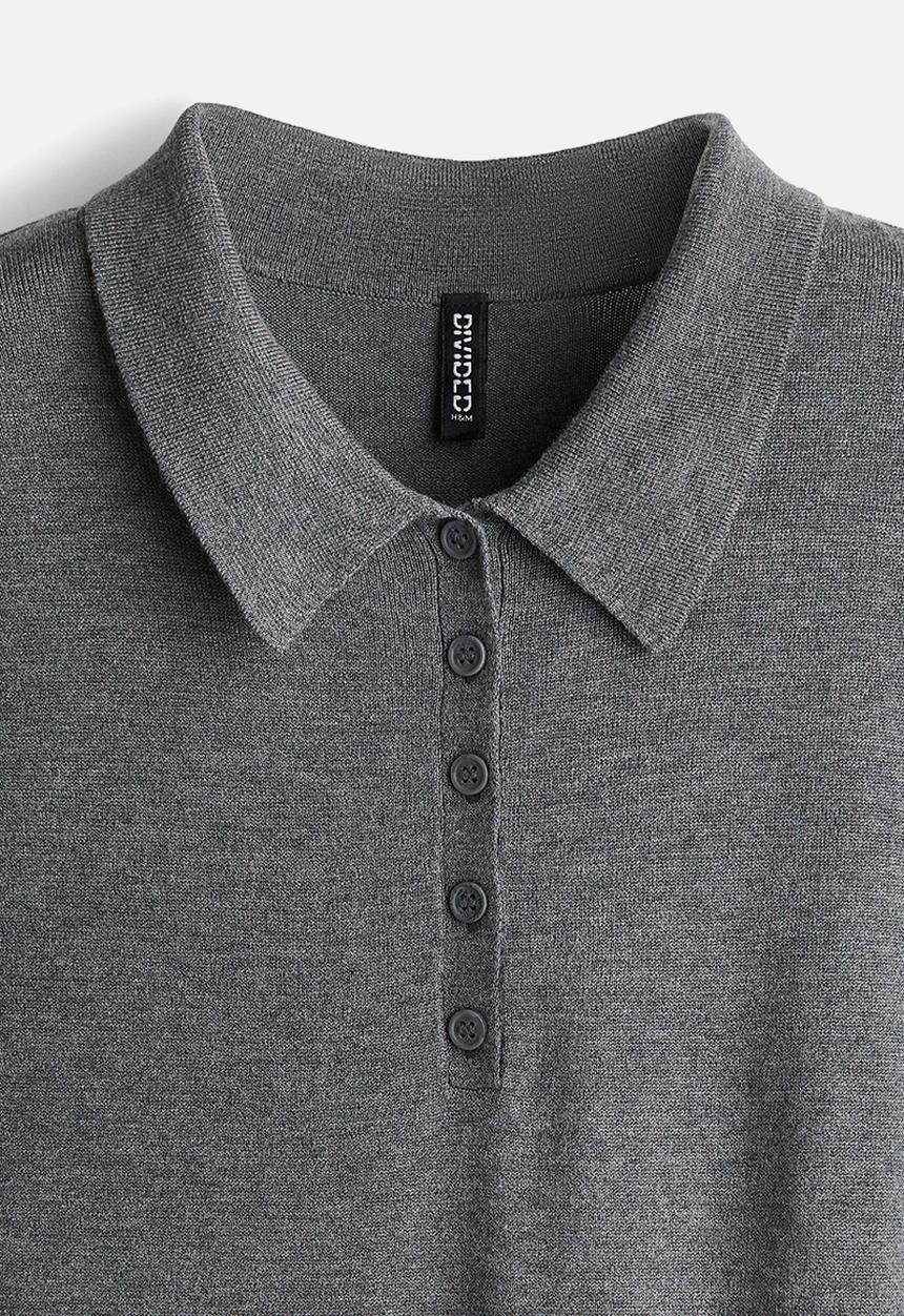 H&M - Fine-knit polo shirt - dark grey marl