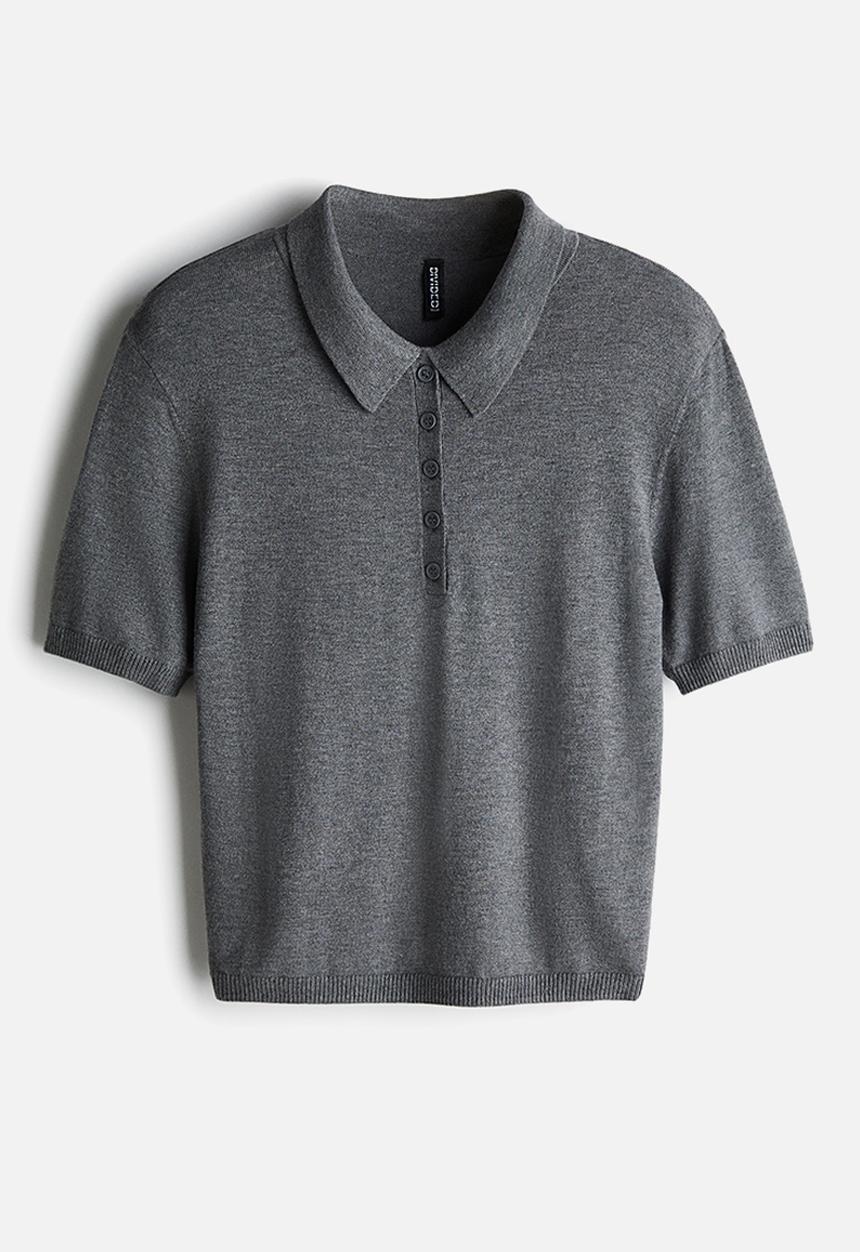 H&M - Fine-knit polo shirt - dark grey marl