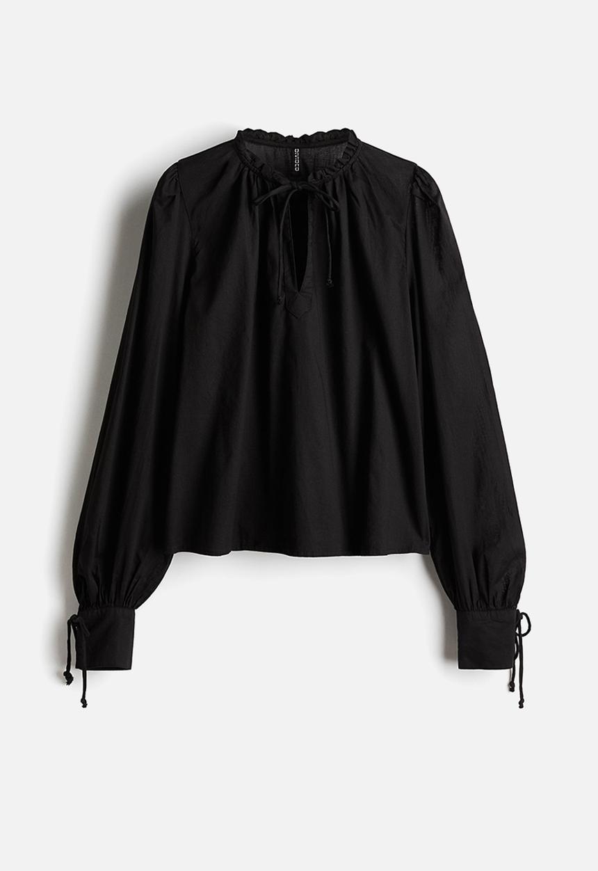 H&M - Tie-detail cotton blouse - black