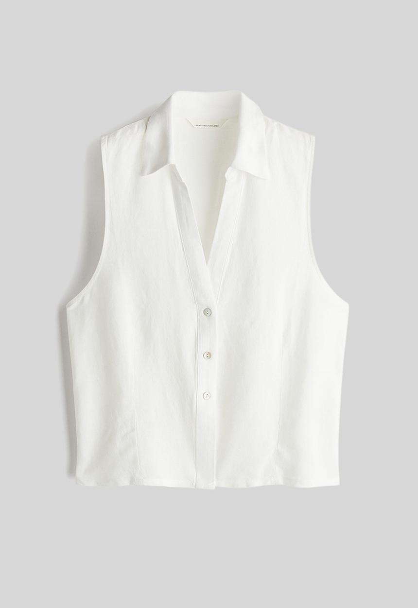 H&M - Sleeveless linen-blend shirt - white