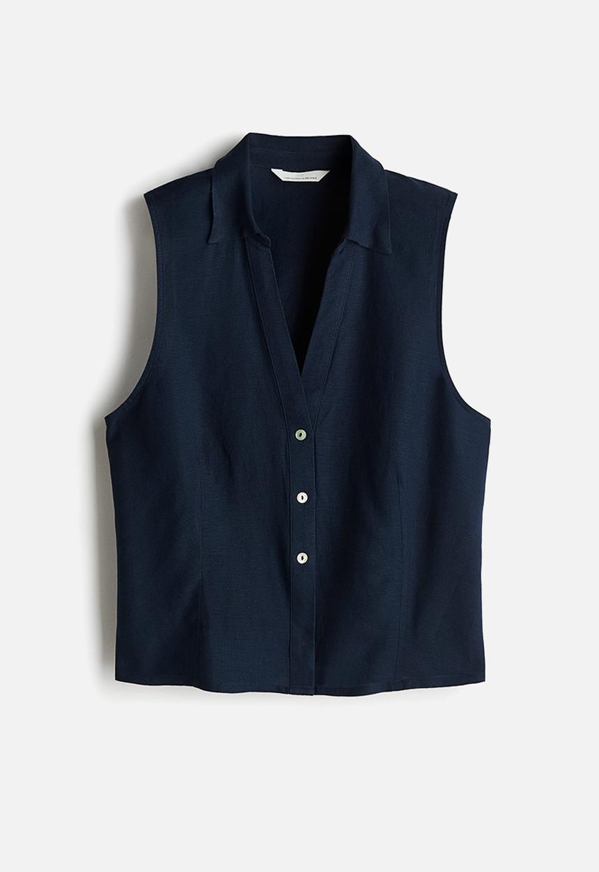 H&M - Sleeveless linen-blend shirt - navy blue
