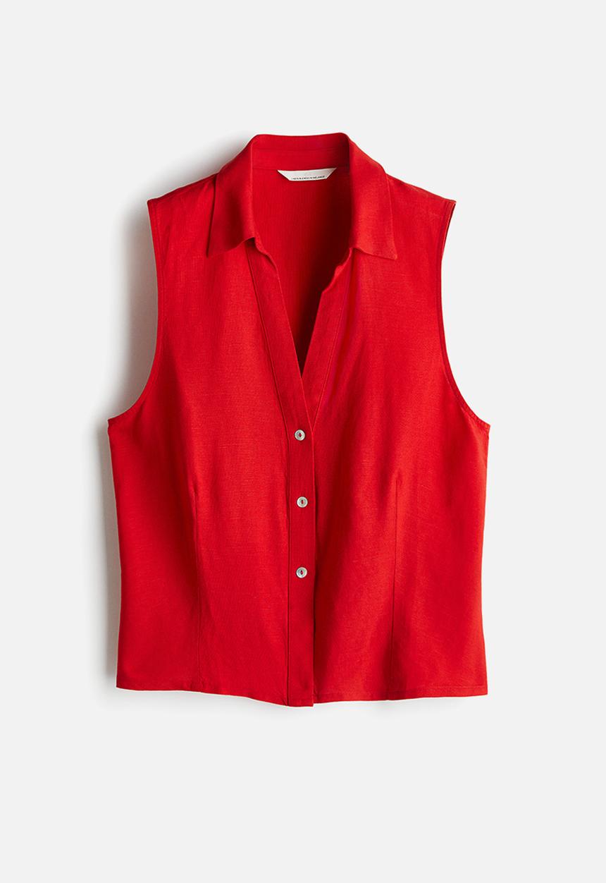 H&M - Sleeveless linen-blend shirt - red