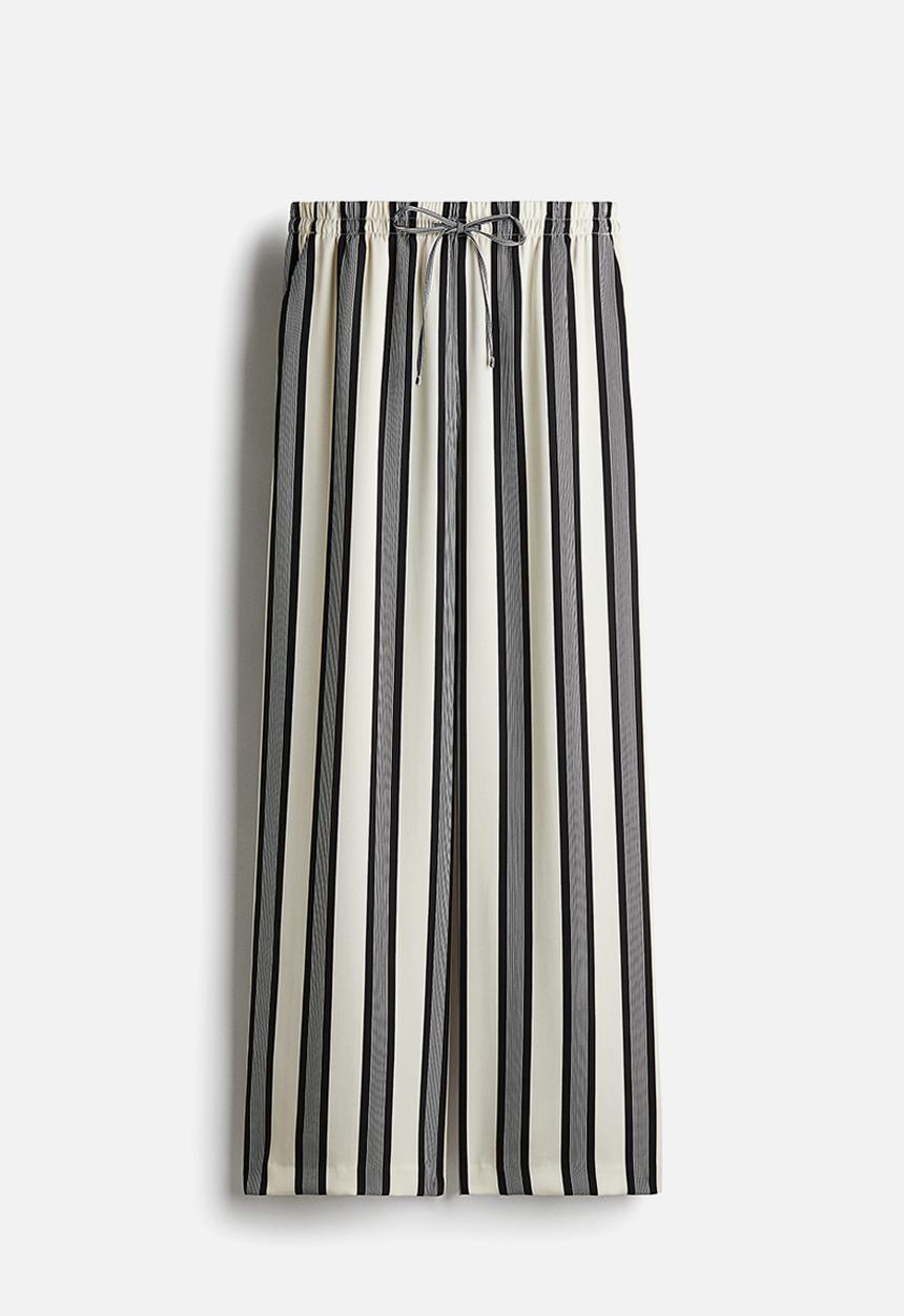 H&M - Wide drawstring trousers - cream & black striped