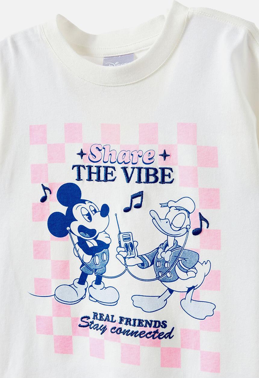 Cotton On - License drop shoulder short sleeve tee - lcn dis mickey share the vibe/vanilla