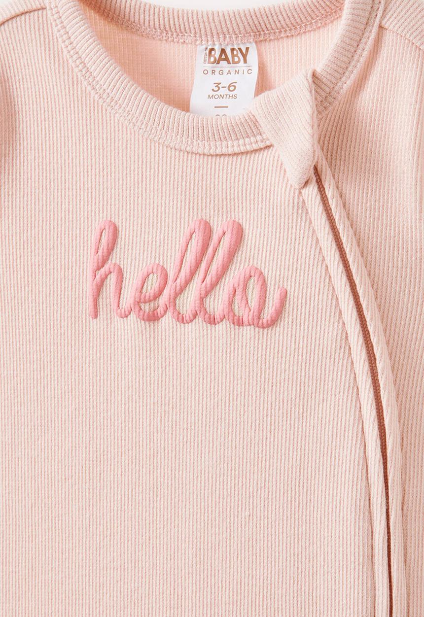 Cotton On - The short sleeve zip romper - pink pearl/hello script