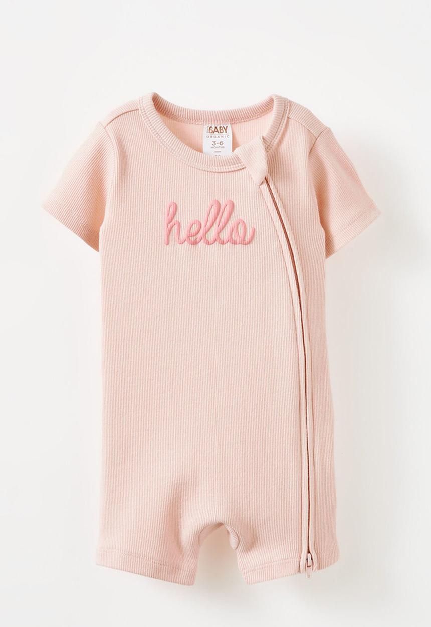 Cotton On - The short sleeve zip romper - pink pearl/hello script