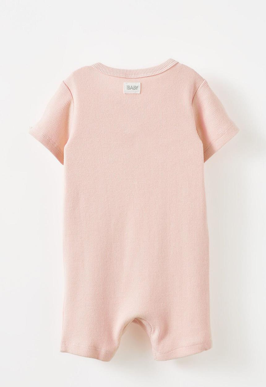 Cotton On - The short sleeve zip romper - pink pearl/hello script