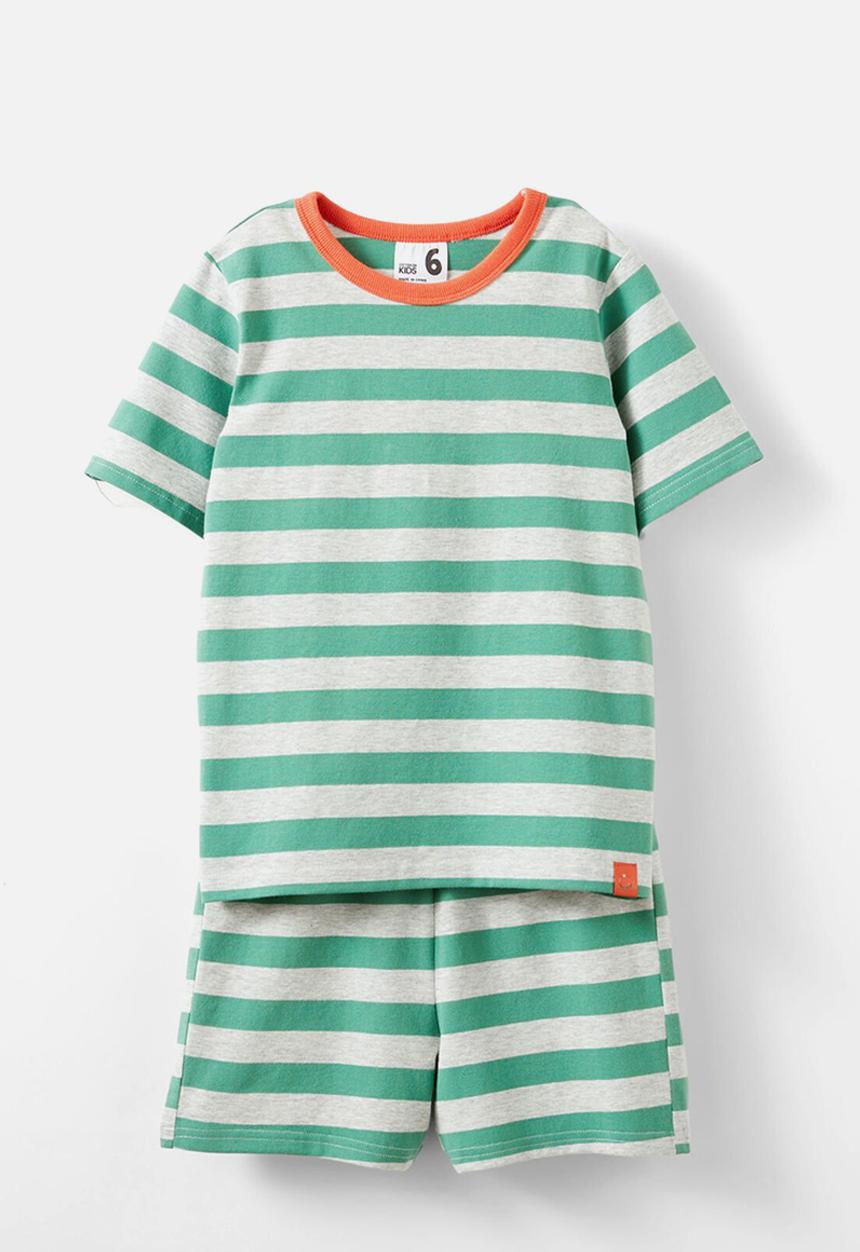 Cotton On - Jordan short sleeve pyjama set - bobbi stripe cloud marle/guac