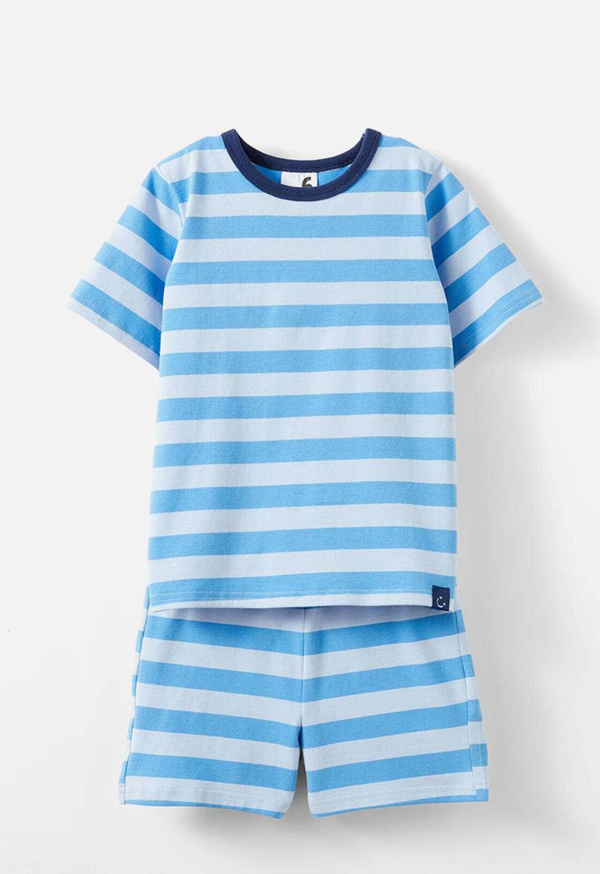 Cotton On - Jordan short sleeve pyjama set - bobbi stripe dawn blue/deep sea blue