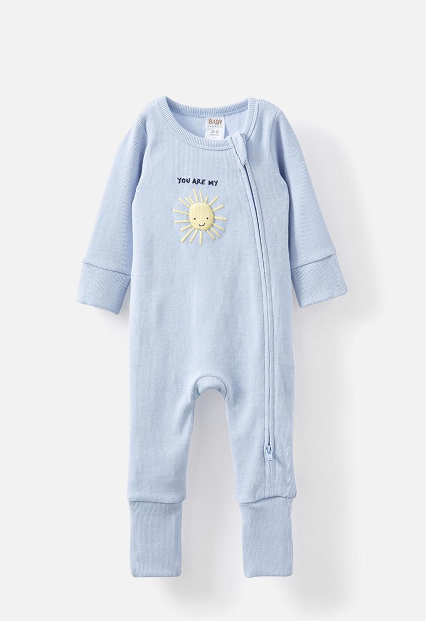 Cotton On - The long sleeve rib romper - dawn blue/sunshine