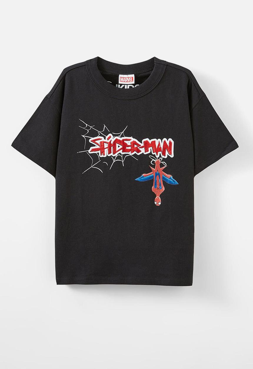Cotton On - Licensed Drop Shoulder Short Sleeve Tee - Lcn Mar Black/Spiderman Icon