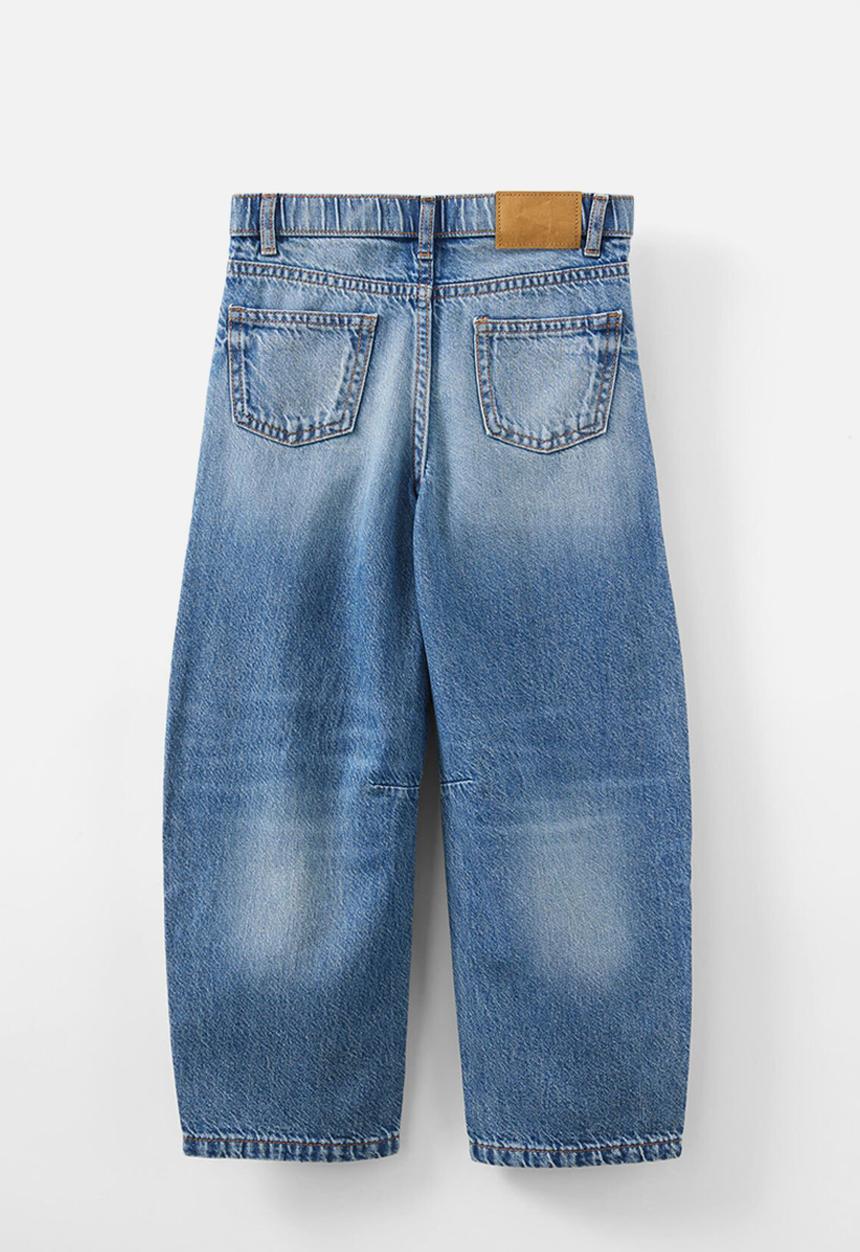Cotton On - Unisex barrel leg denim jean - blue haven mid blue/embroidery