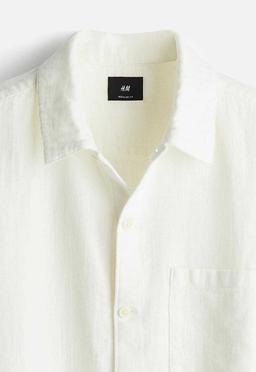 H&M - Regular fit textured shirt - white