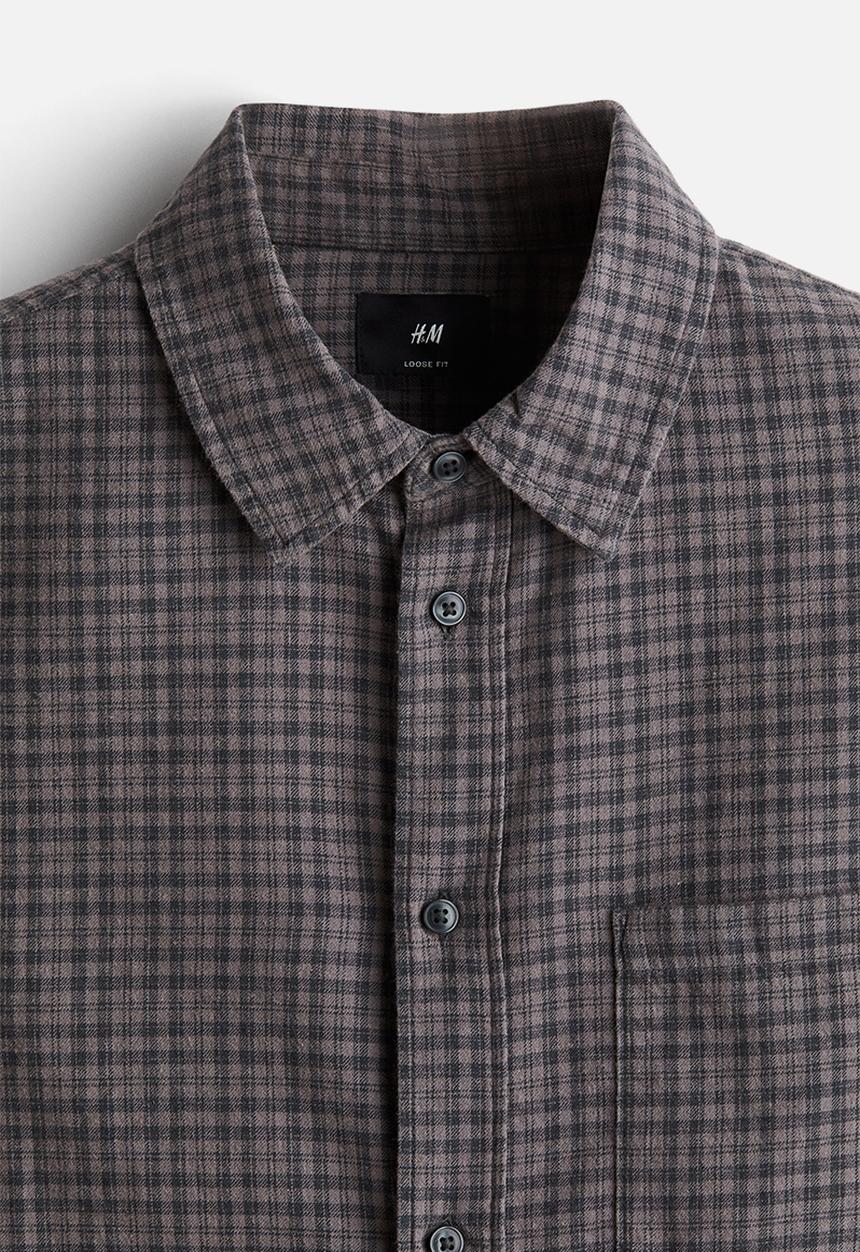 H&M - Loose fit flannel shirt - dark grey