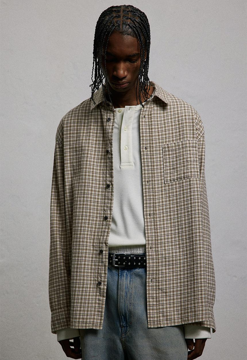 H&M - Loose fit flannel shirt - beige checked
