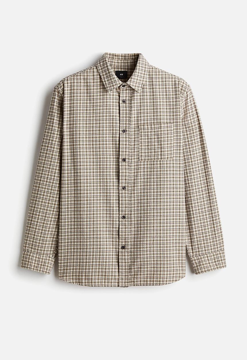 H&M - Loose fit flannel shirt - beige checked